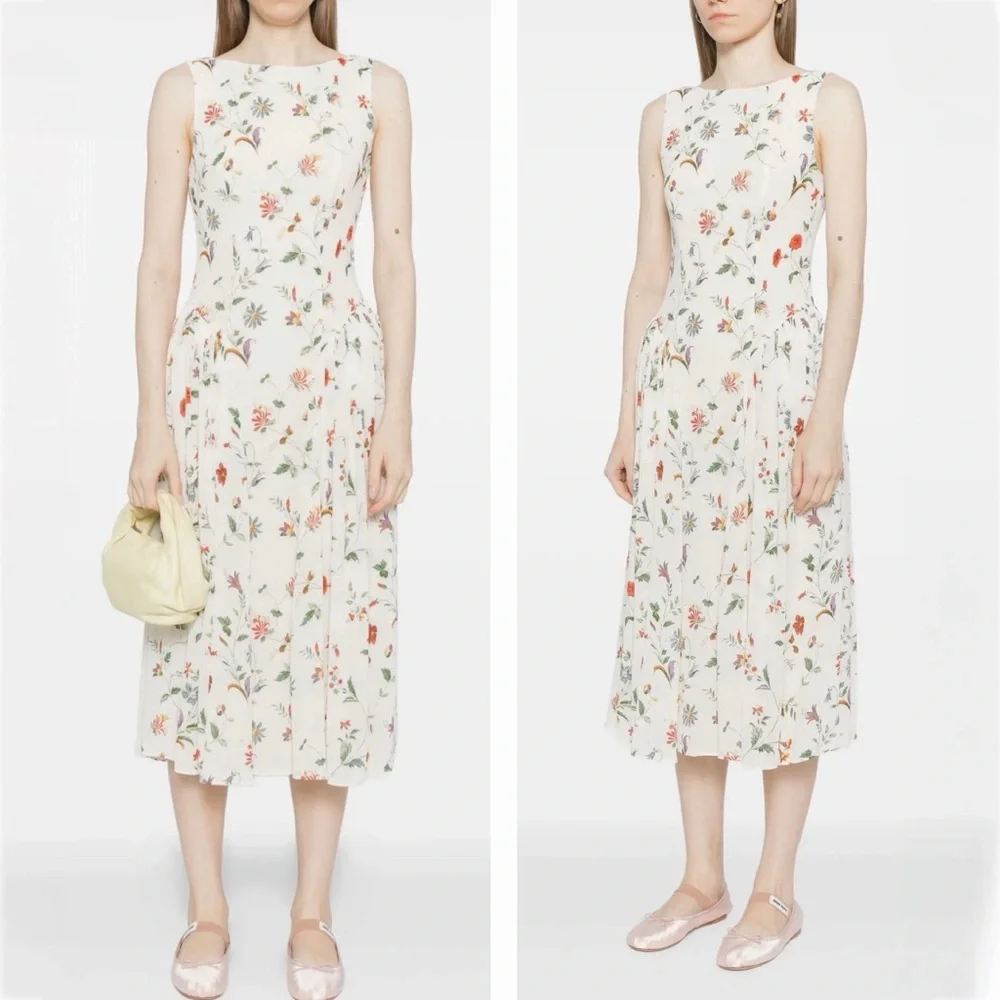 Reformation Anelis Boat Neck Drop Waist Floral Sleeveless Cocktail Midi Dress - Picture 5 of 16